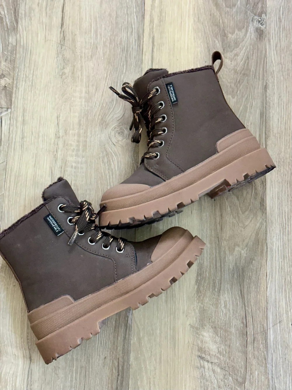H&M Kids Waterproof Winter Boots Brown Faux Fur Size 9 EUR 26